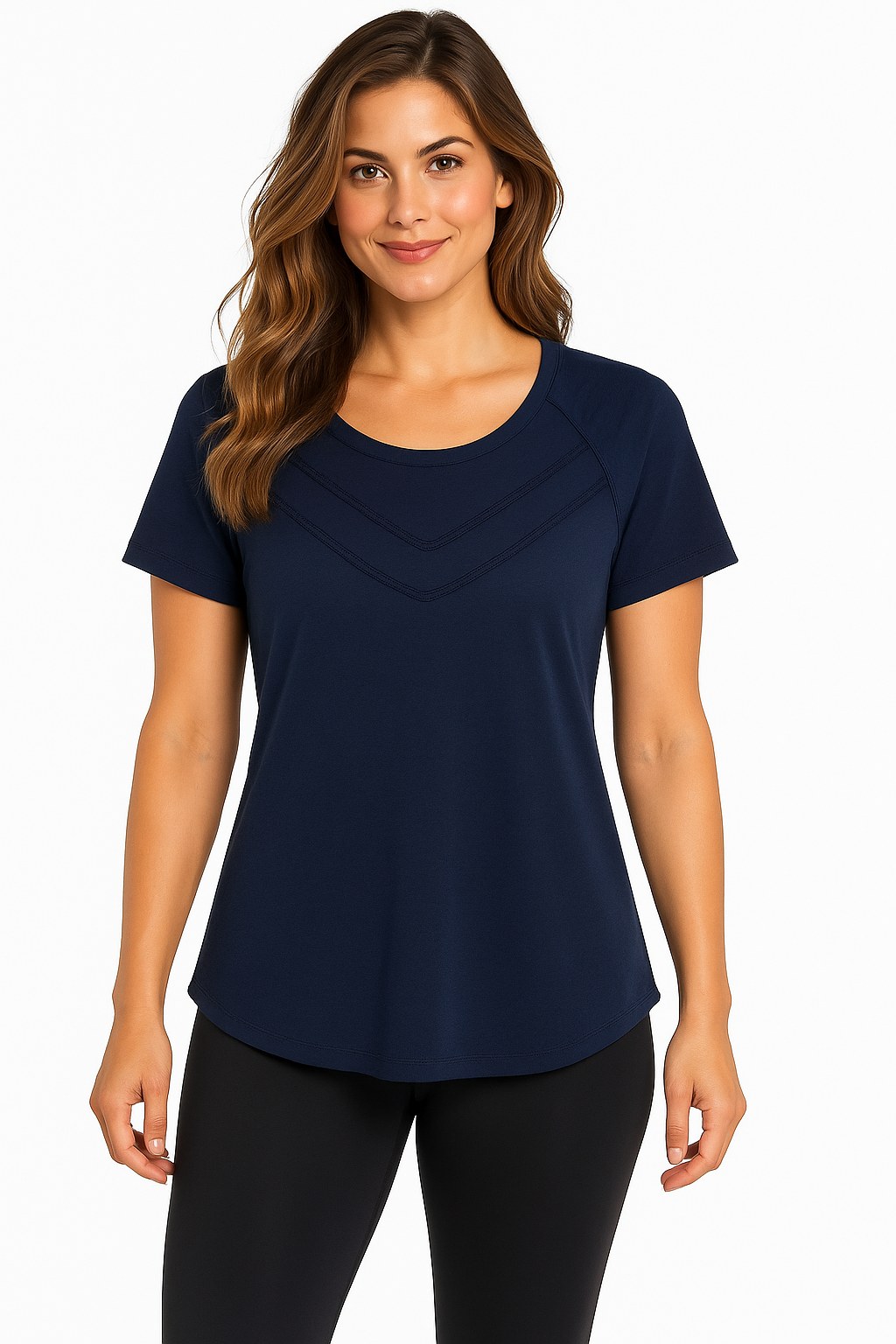 Sculpt Longline Short Sleeve Gym Top Navy